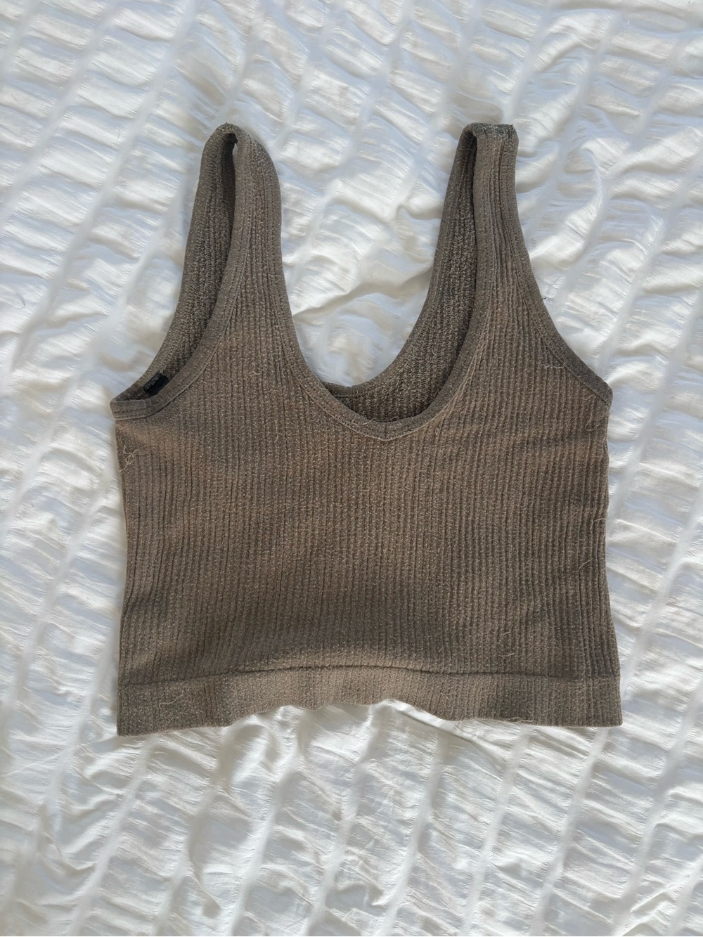 Urban Outfitters Ribbed V-Neck Crop Tank - Taupe